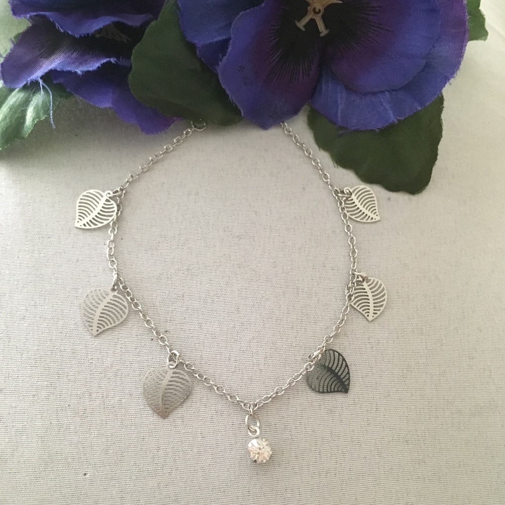 Silver Leaf Anklet - Picture 1 of 6